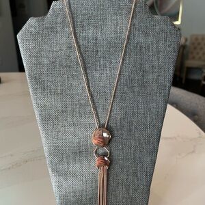 Elegantl Rose Gold Tassel Necklace with 2 pairs matching earrings